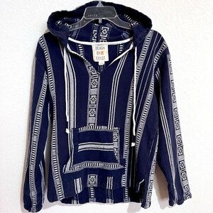 Beach by Exist Navy & WhiteCotton Baja Hoodie Drawcord Pocket Unisex Large